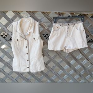 Pastille Vintage Vest and Short Set Cream and Grey